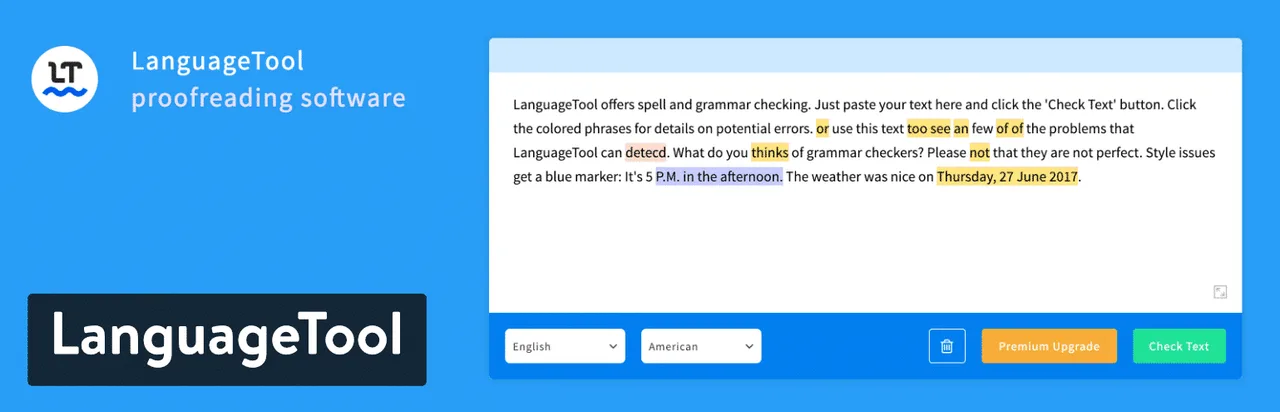 LanguageTool in action, writing AI tool