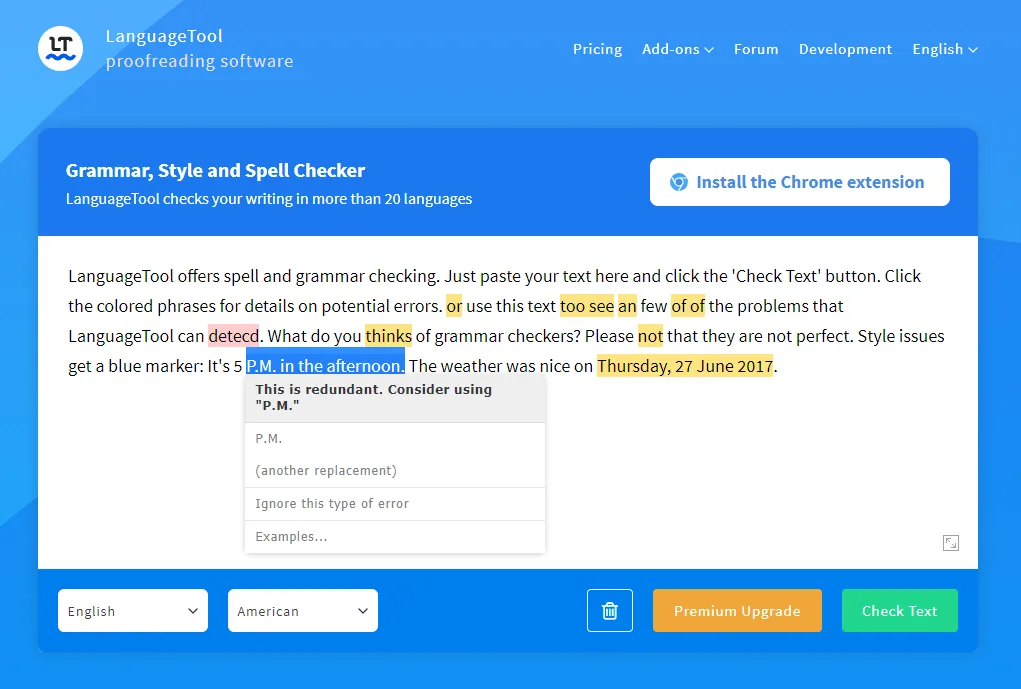 LanguageTool app screen