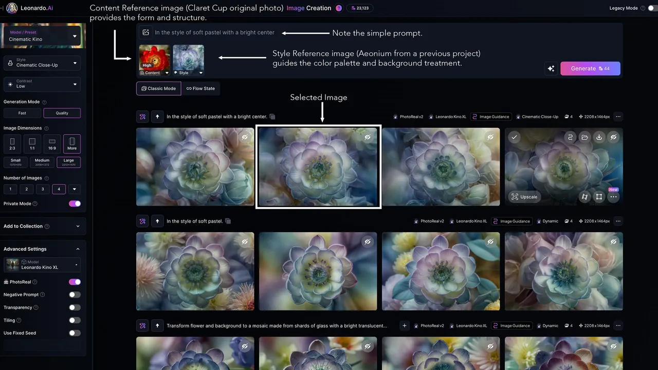 Leonardo in action, image AI tool
