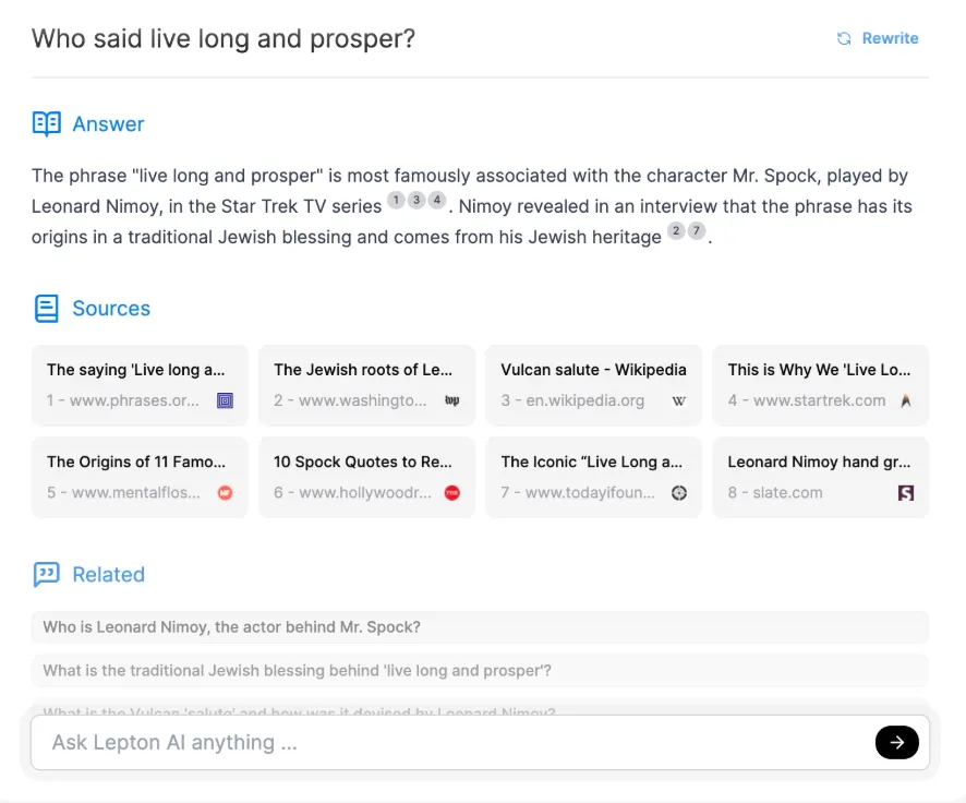 Lepton Search interface in use