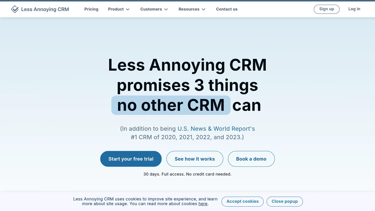 Less Annoying CRM app screen