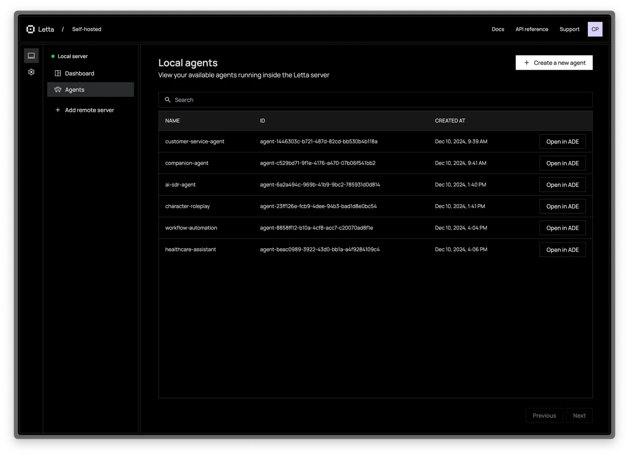 Letta interface in use