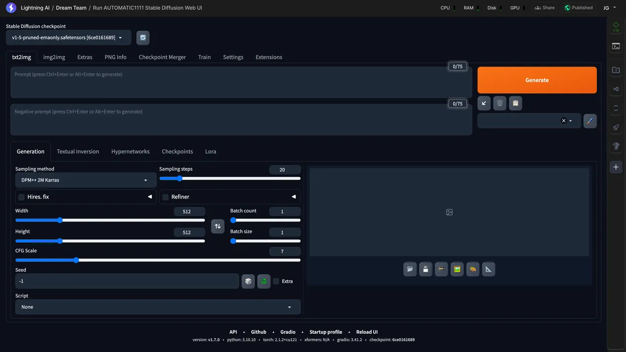 Lightning AI interface in use