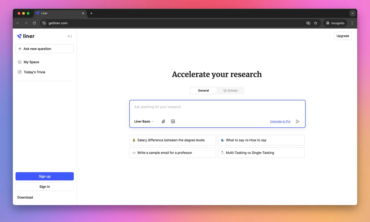 Liner dashboard view