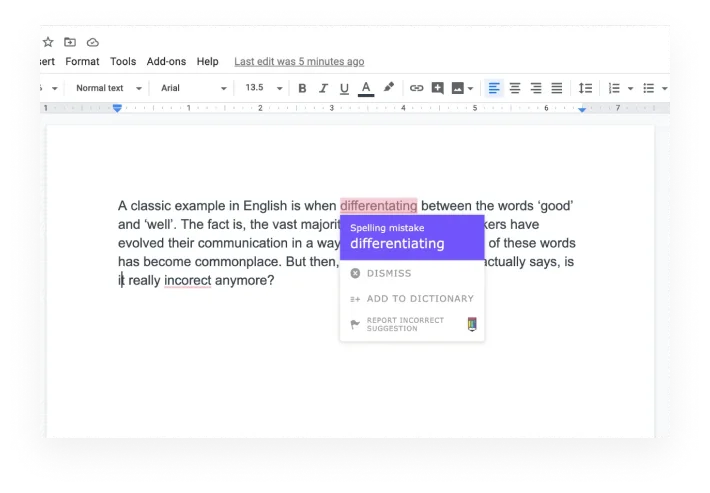 Linguix interface in use