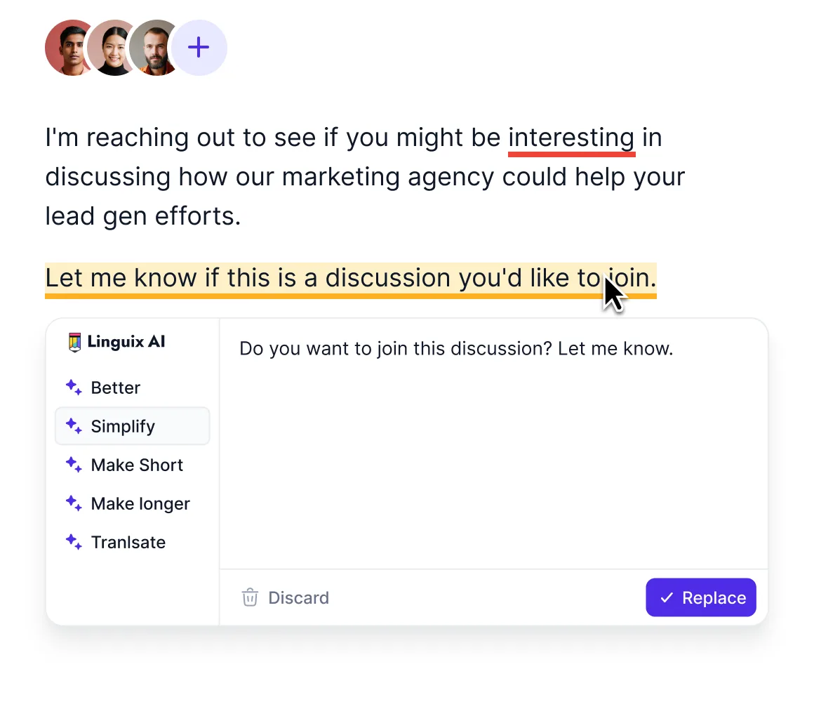 Linguix interface in use