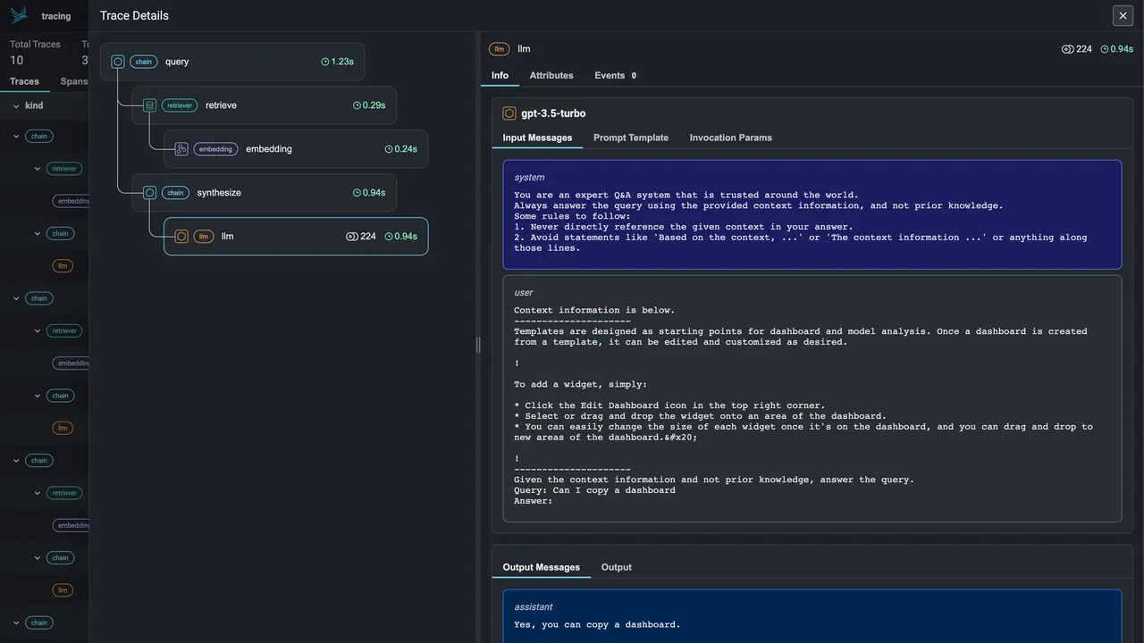 LlamaIndex dashboard view