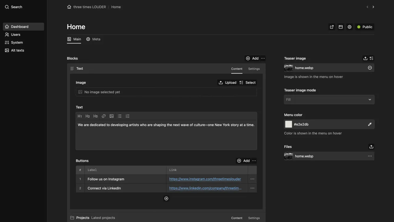 Loudly dashboard view