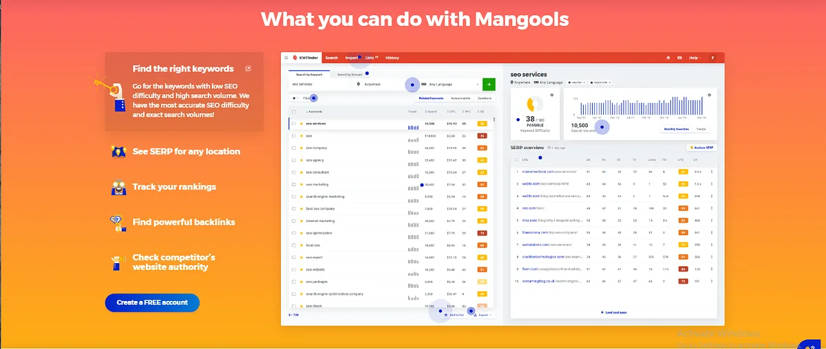 Mangools app screen