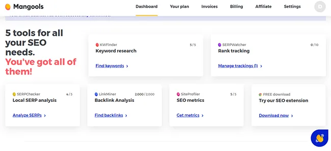 Mangools interface in use