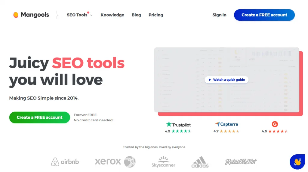 Mangools interface in use