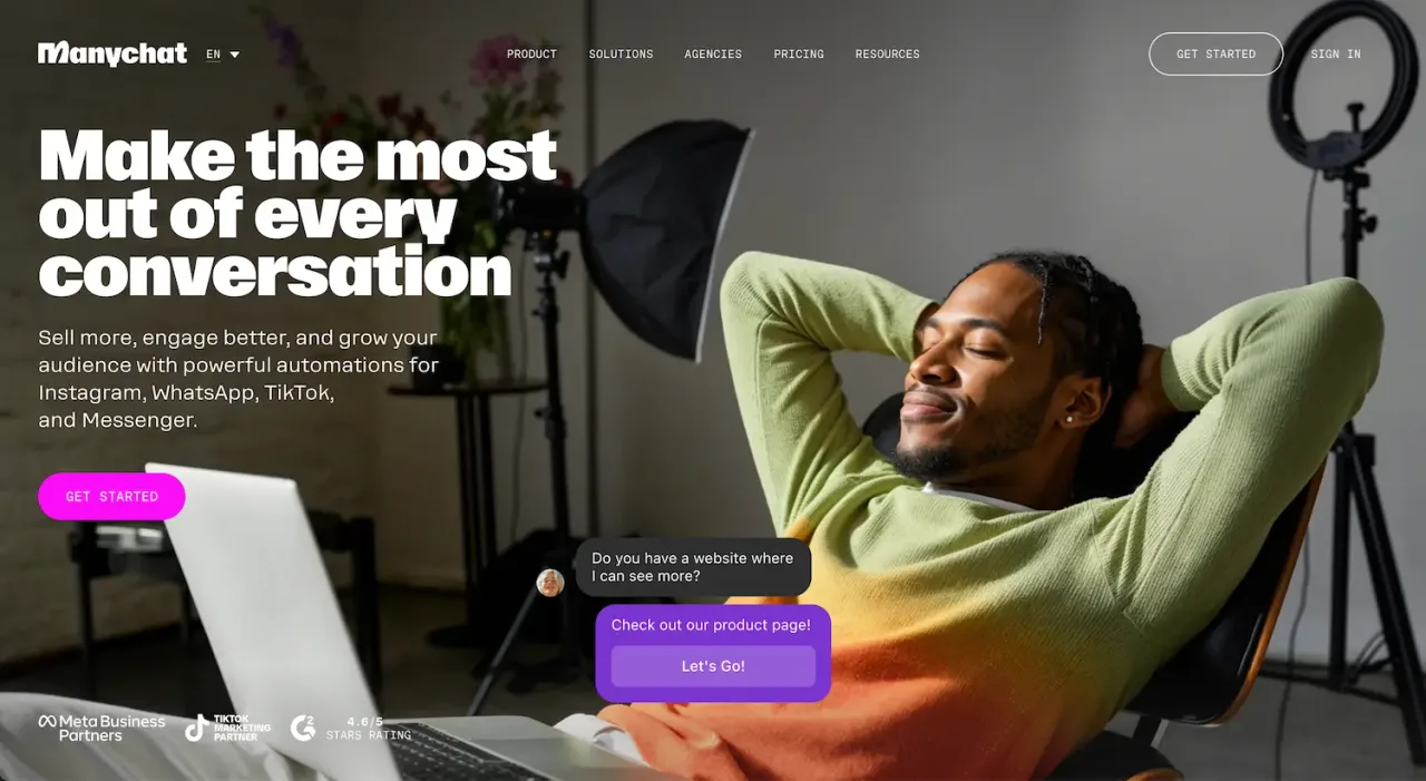 Manychat in action, customer support & sales AI tool