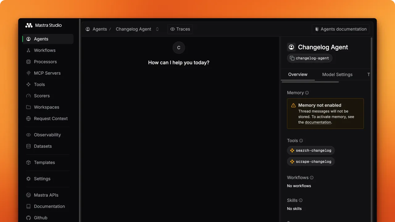Mastra interface in use