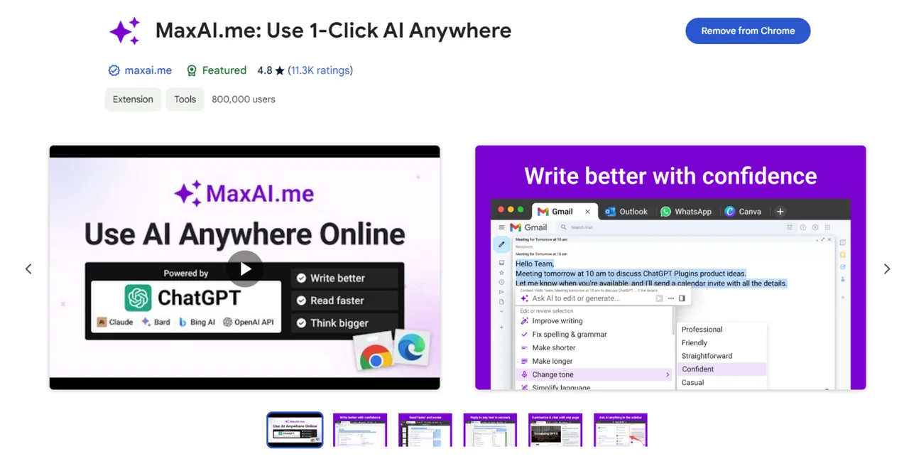 MaxAI interface in use