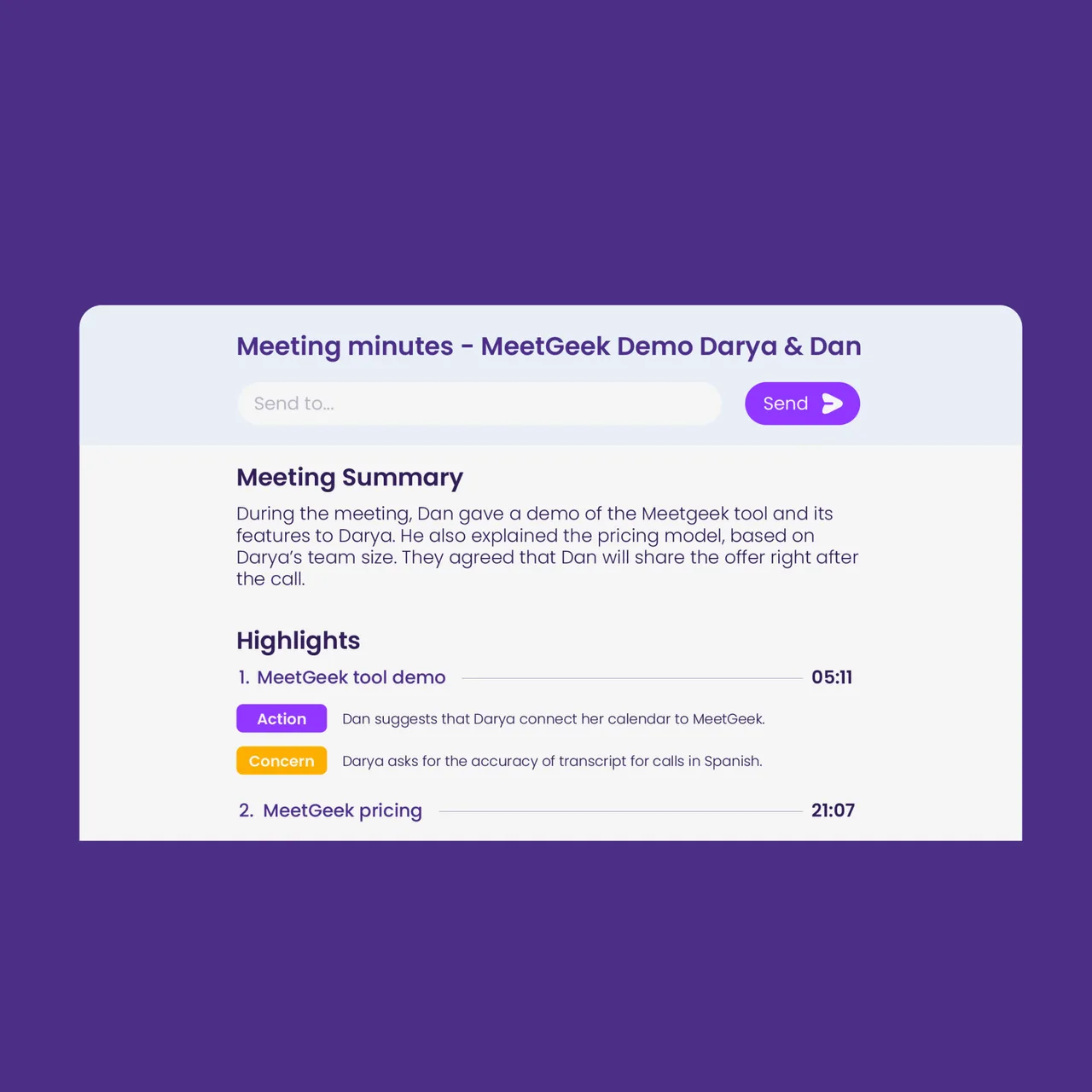 MeetGeek interface in use