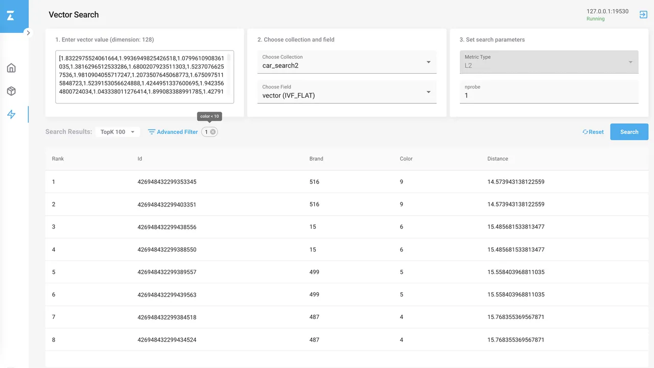 Milvus interface in use