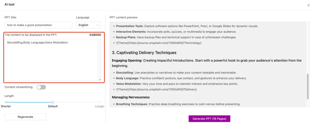 MindShow interface in use