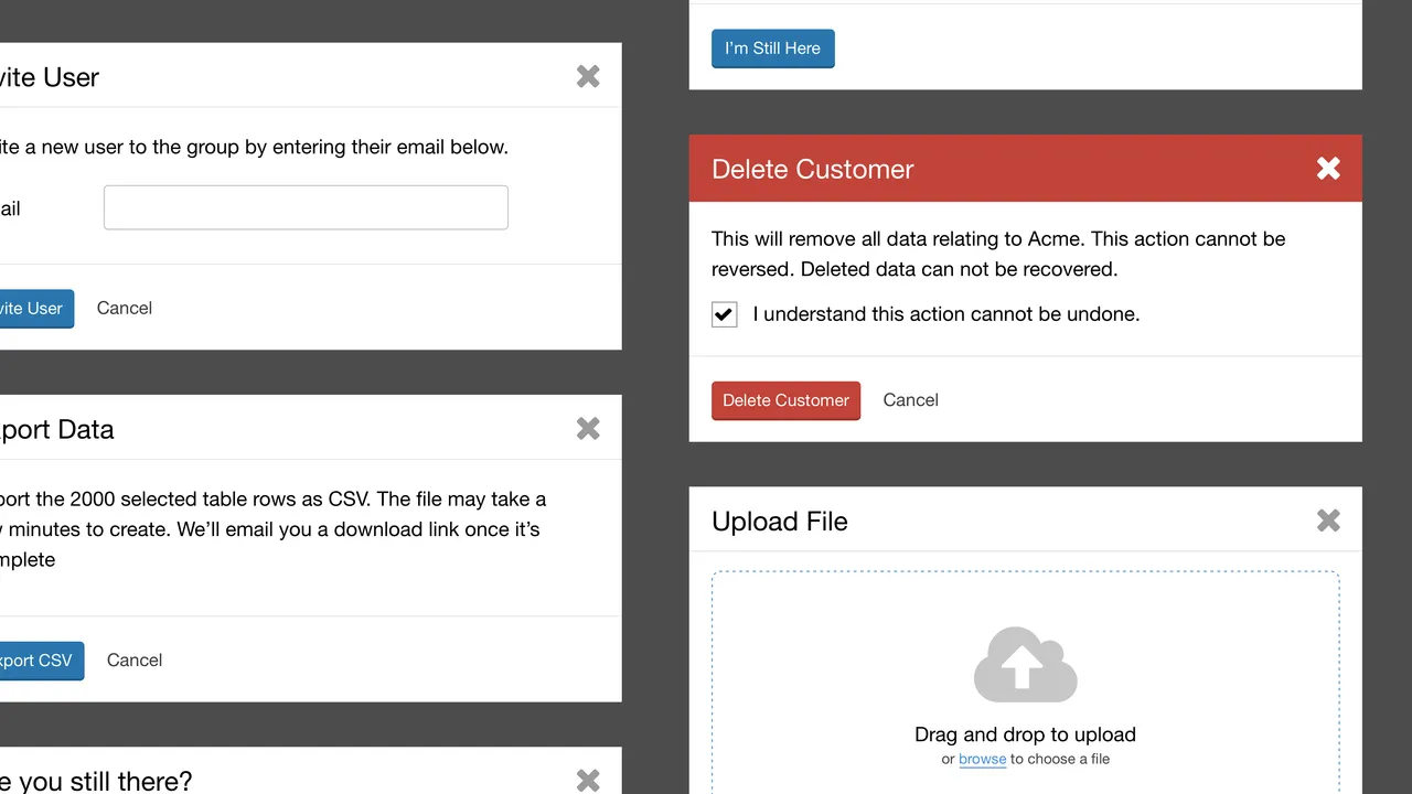 Modal dashboard view