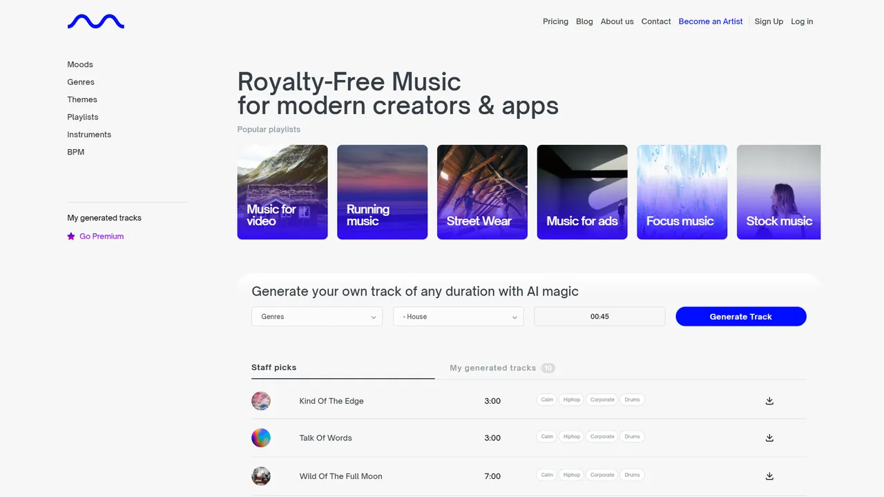 Mubert dashboard view