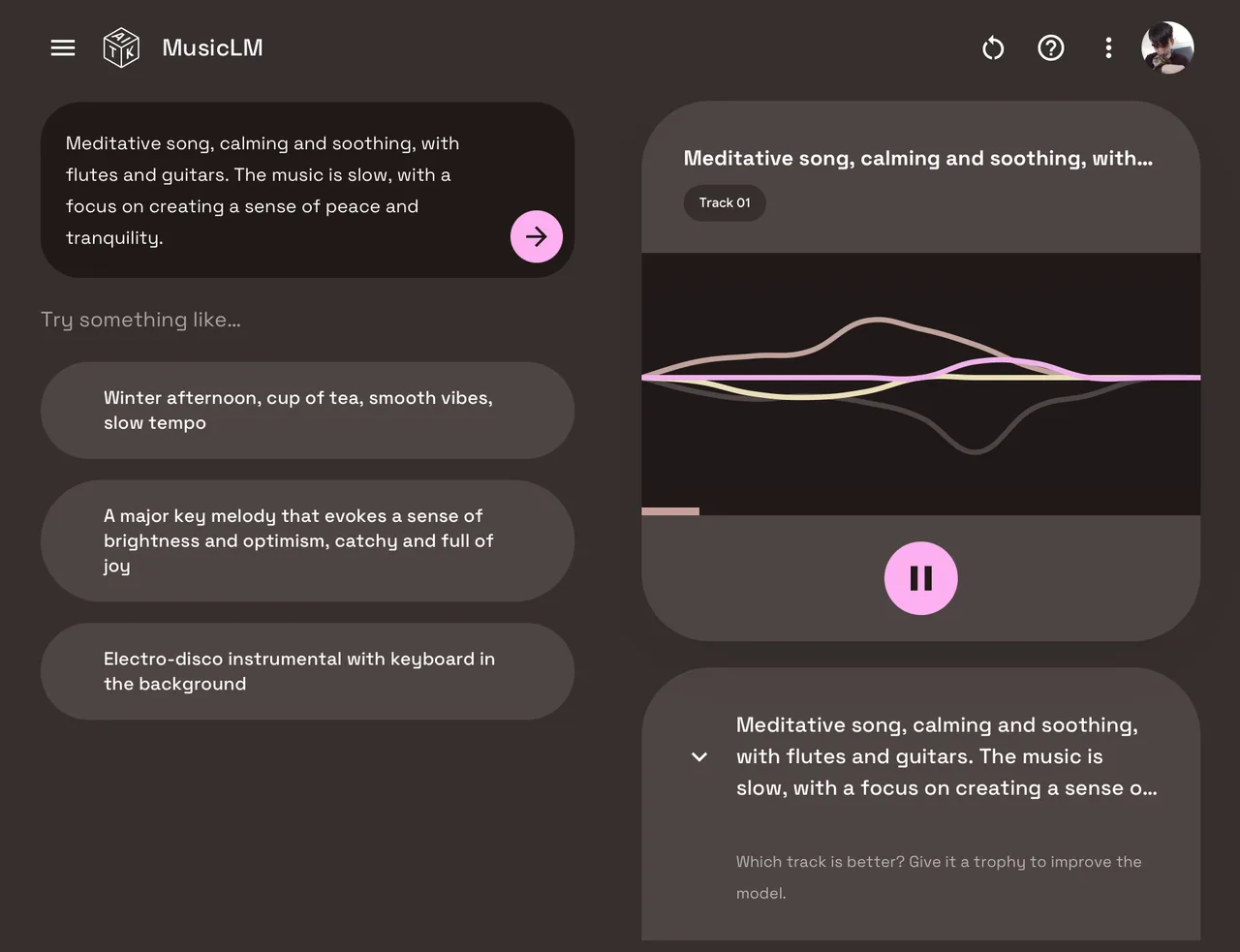 MusicLM in action, music AI tool