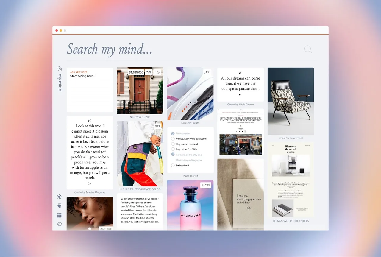 Mymind dashboard view