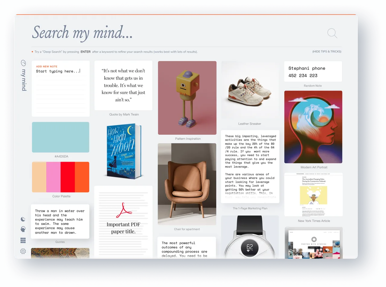 Mymind interface in use