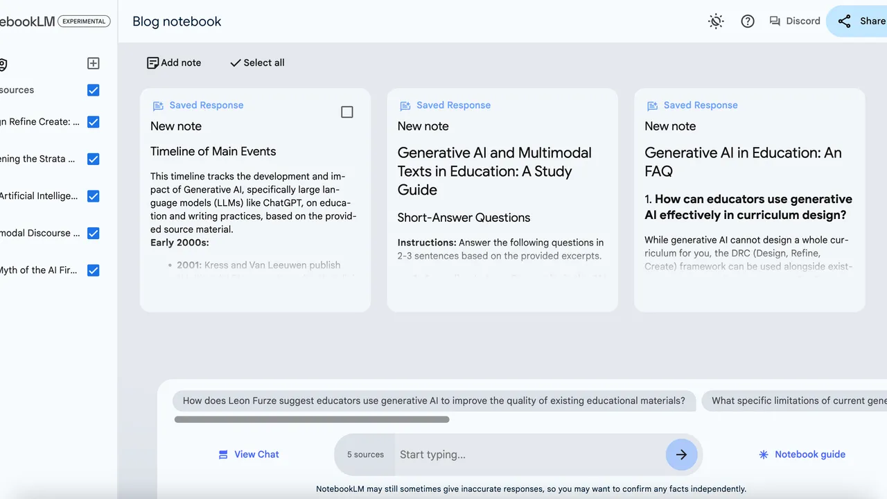 NotebookLM dashboard view