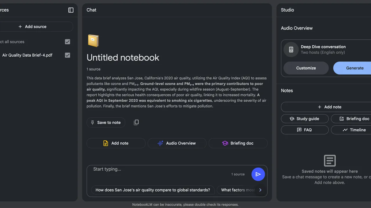 NotebookLM in action, search AI tool
