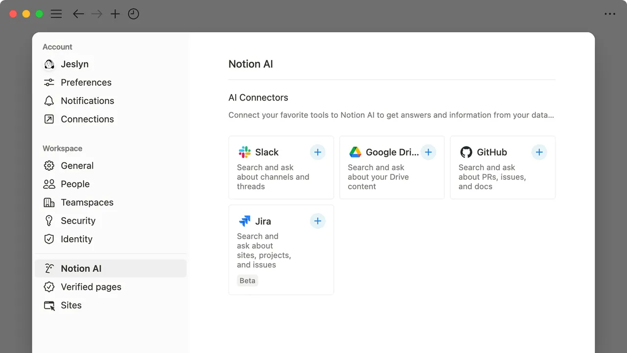 Notion AI dashboard view