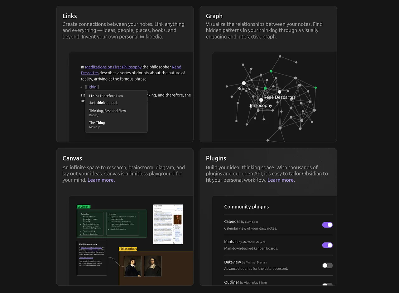 Obsidian AI dashboard view