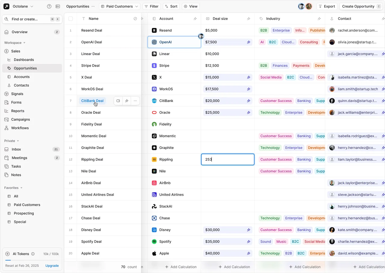 Octolane interface in use