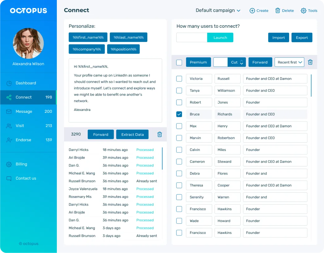 Octopus CRM interface in use