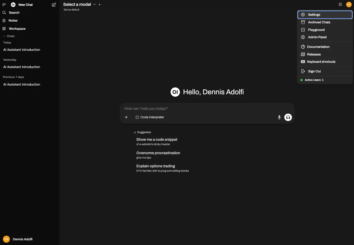 Open WebUI app screen