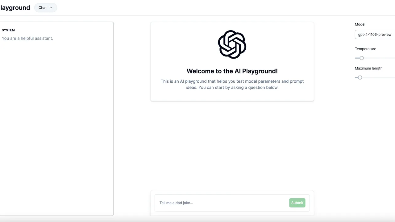 OpenAI Playground in action, code AI tool