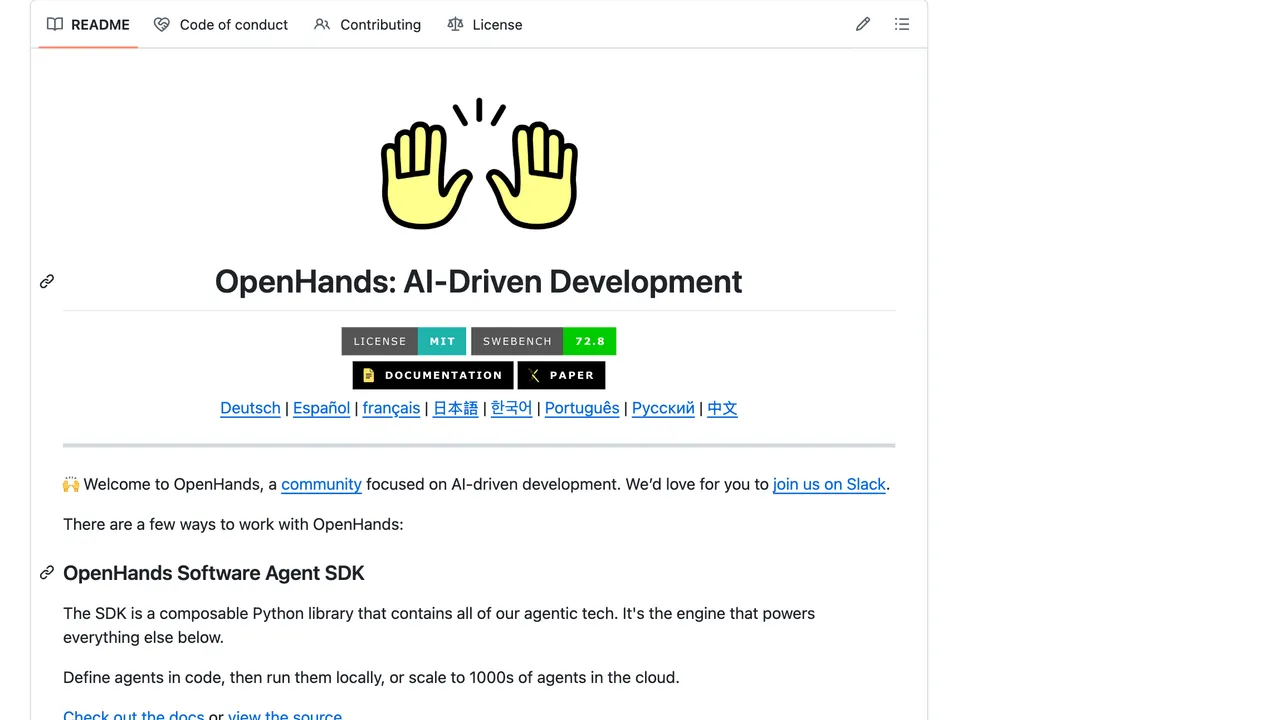 OpenDevin app screen