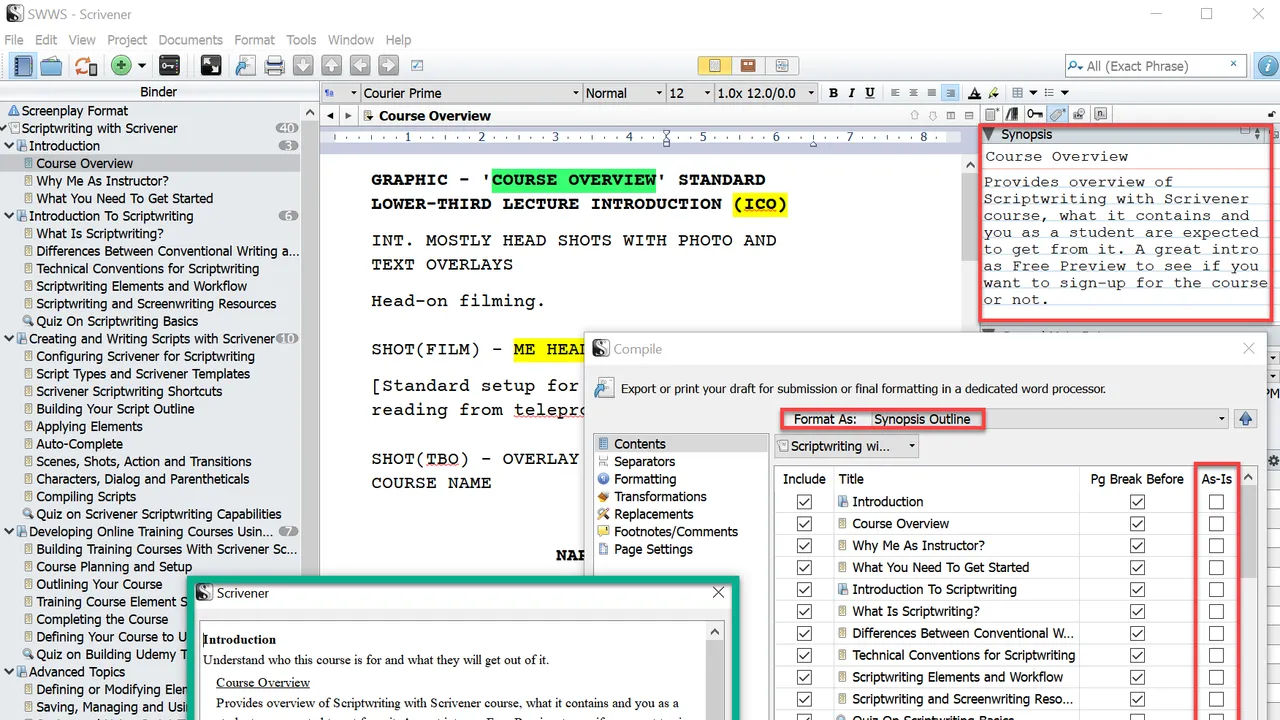 Outlines app screen