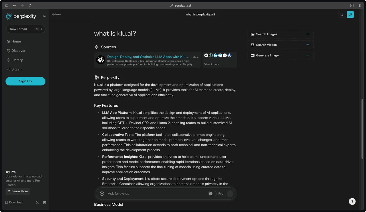 Perplexity dashboard view