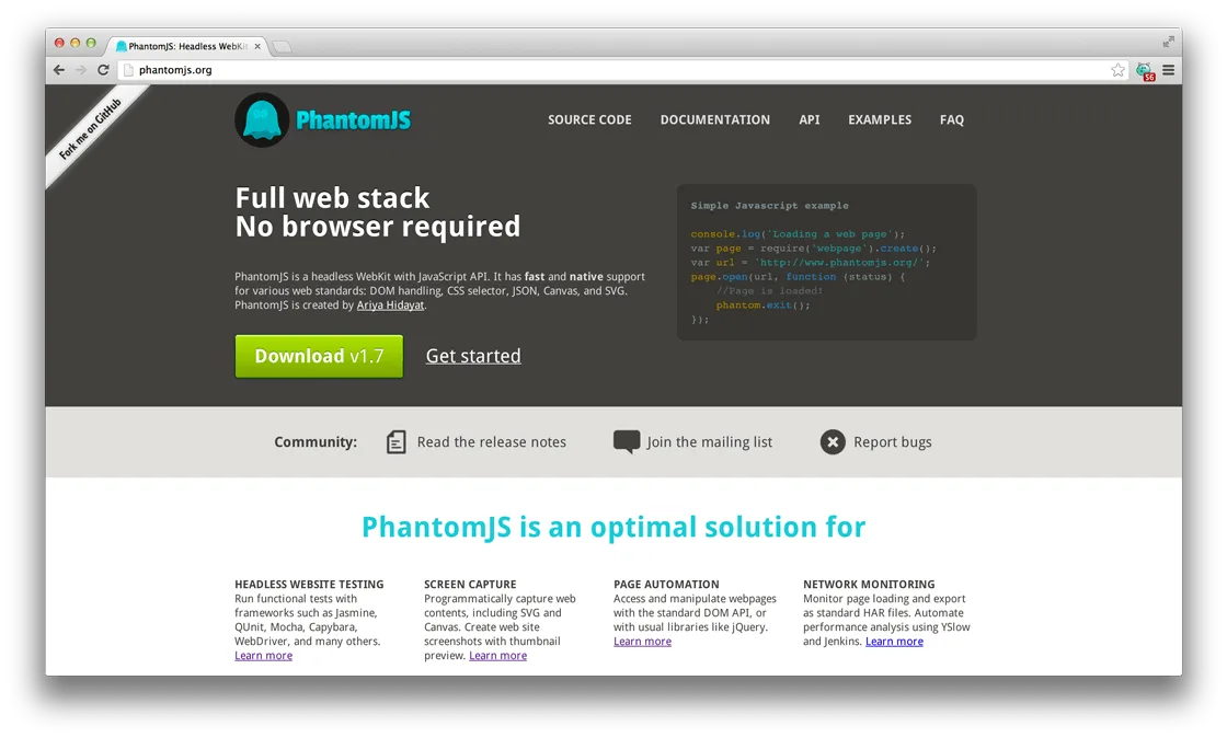 Phantom JS Cloud dashboard view