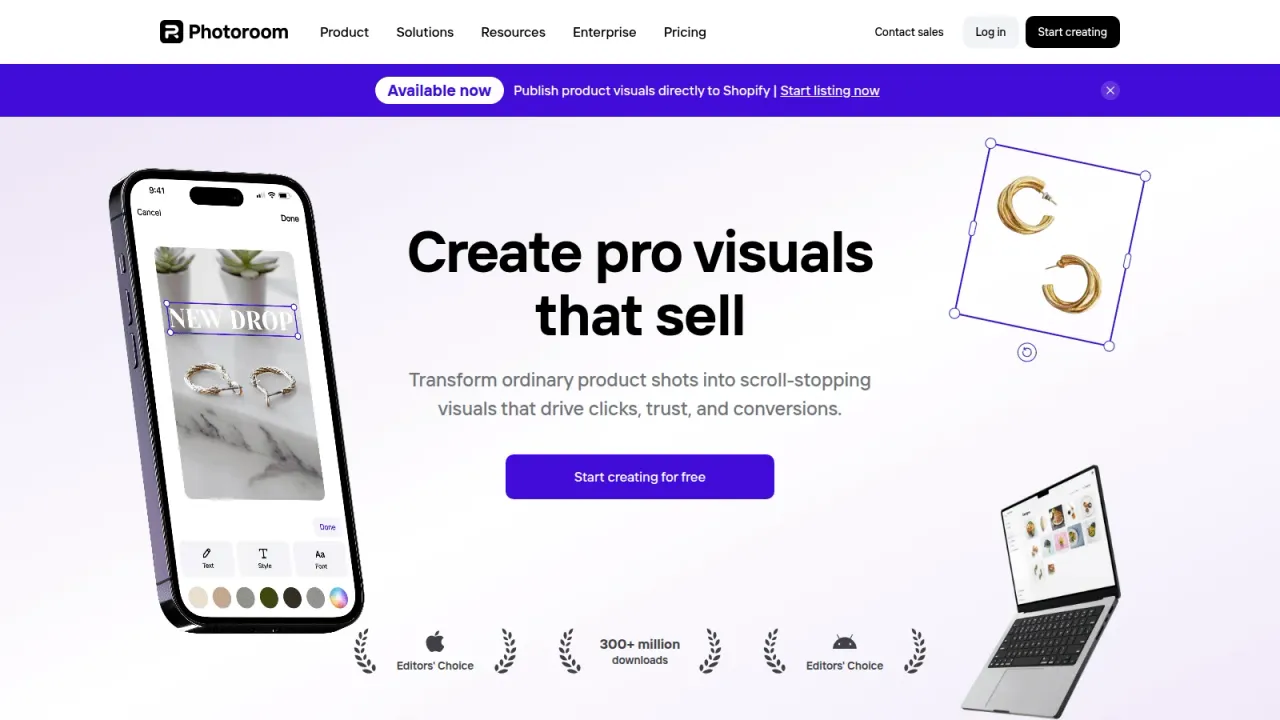 Photoroom interface in use