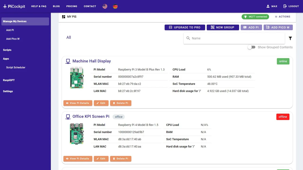 Pi interface in use