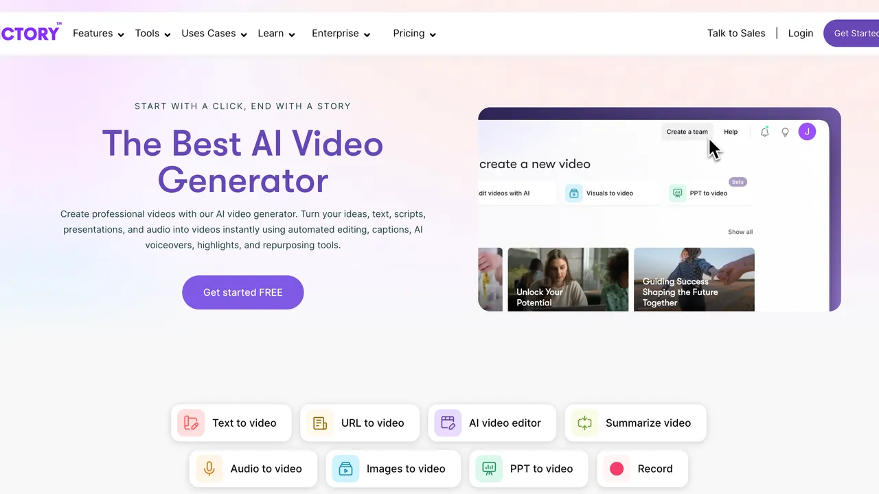 Pictory dashboard view
