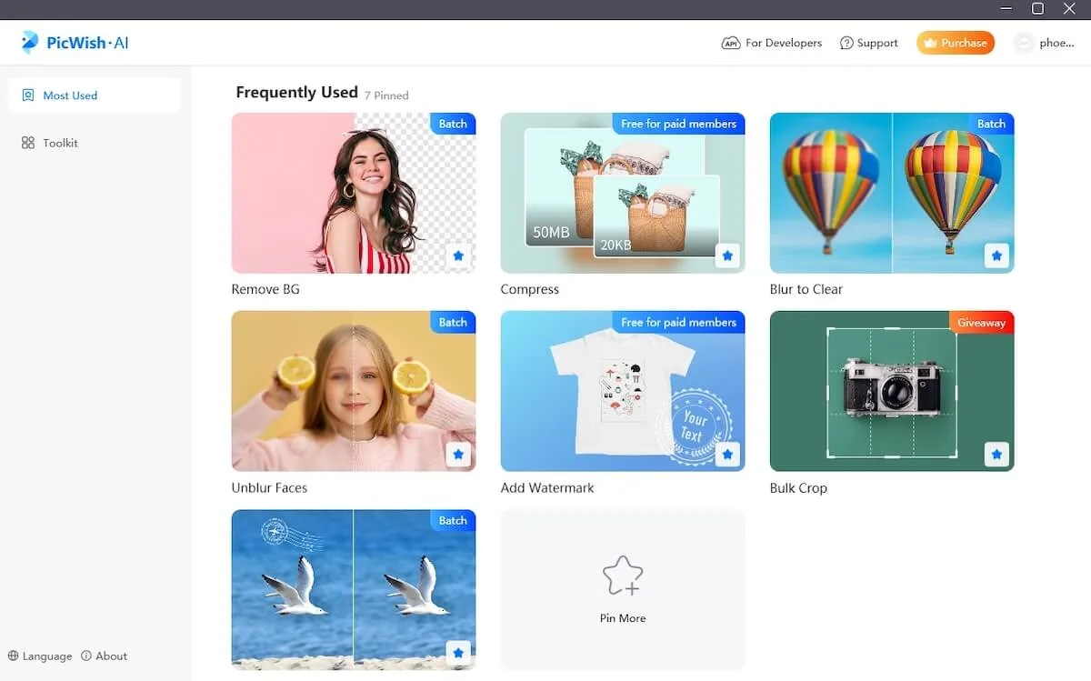 PicWish interface in use