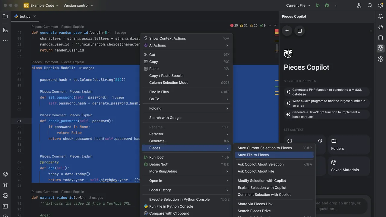 Pieces app screen