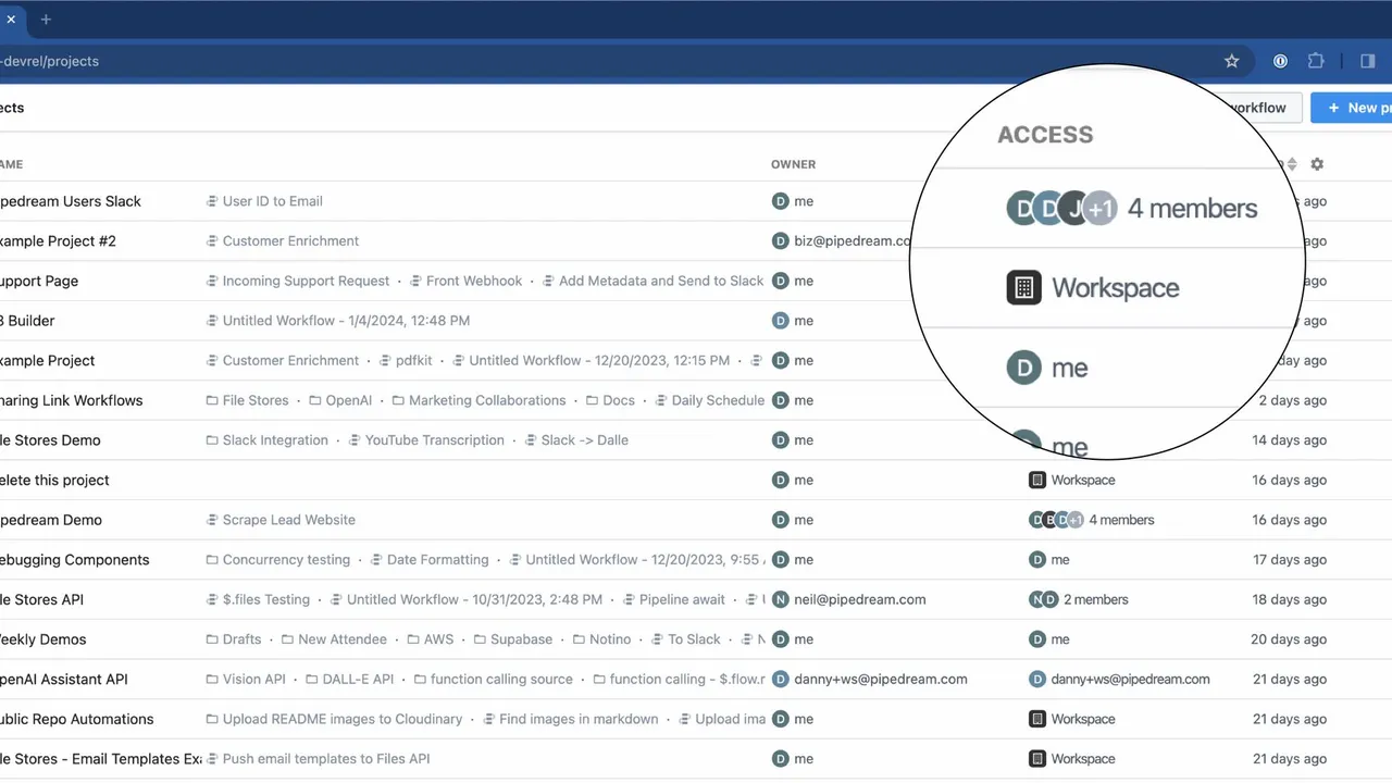 Pipedream interface in use