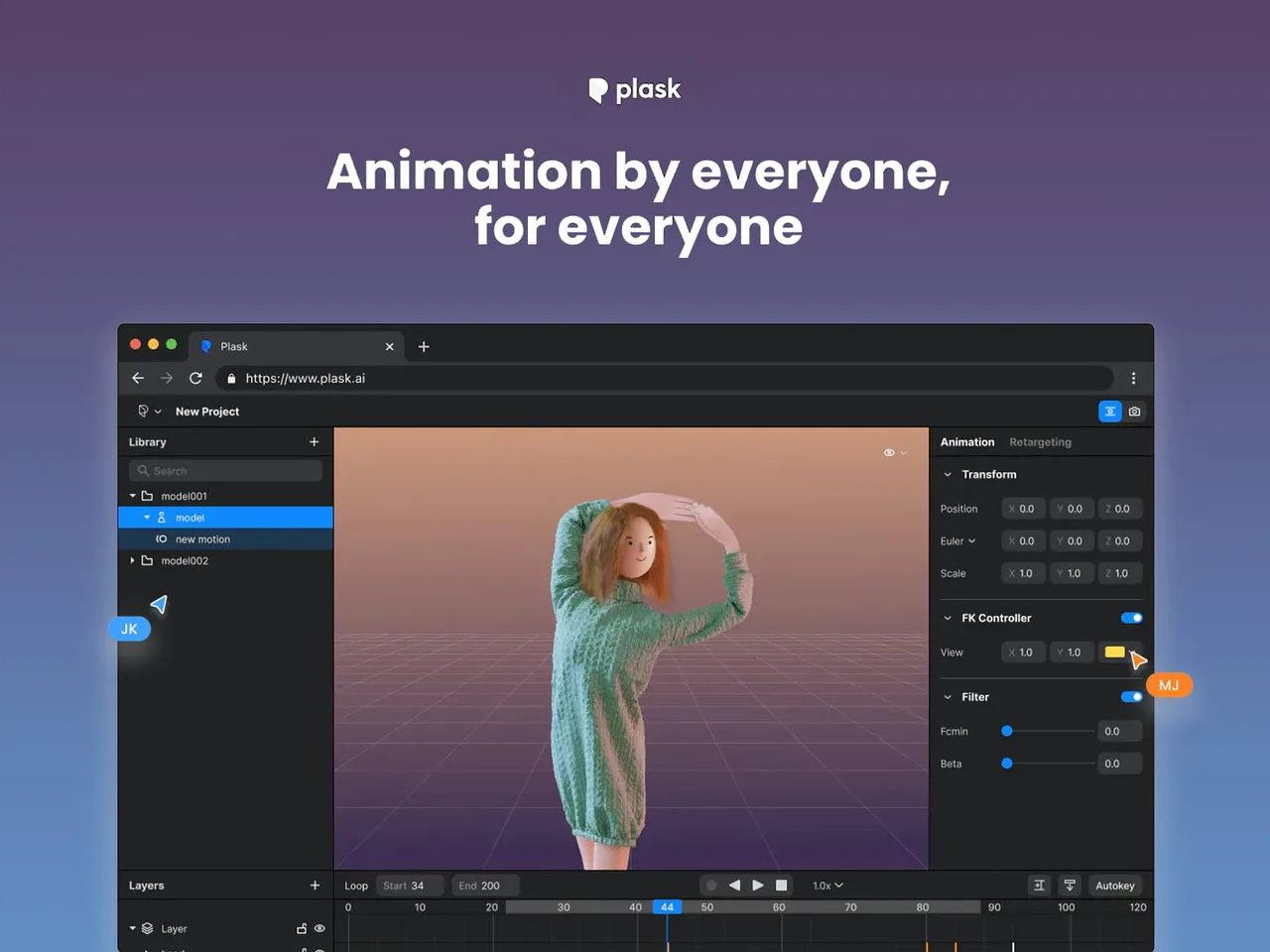 Plask Motion interface in use