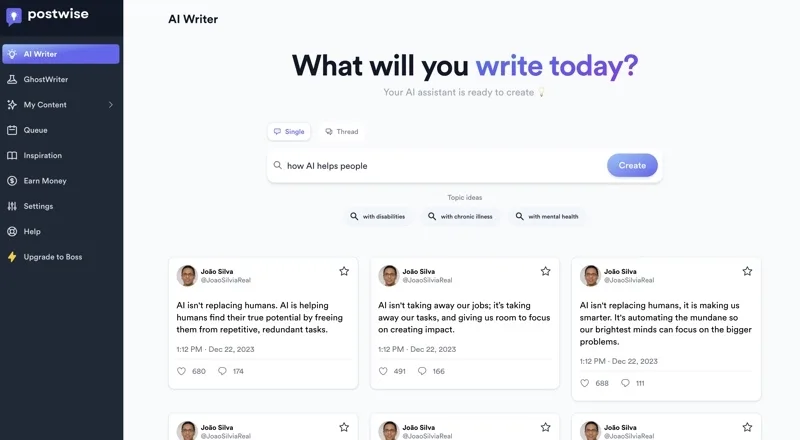 Postwise in action, marketing & seo AI tool