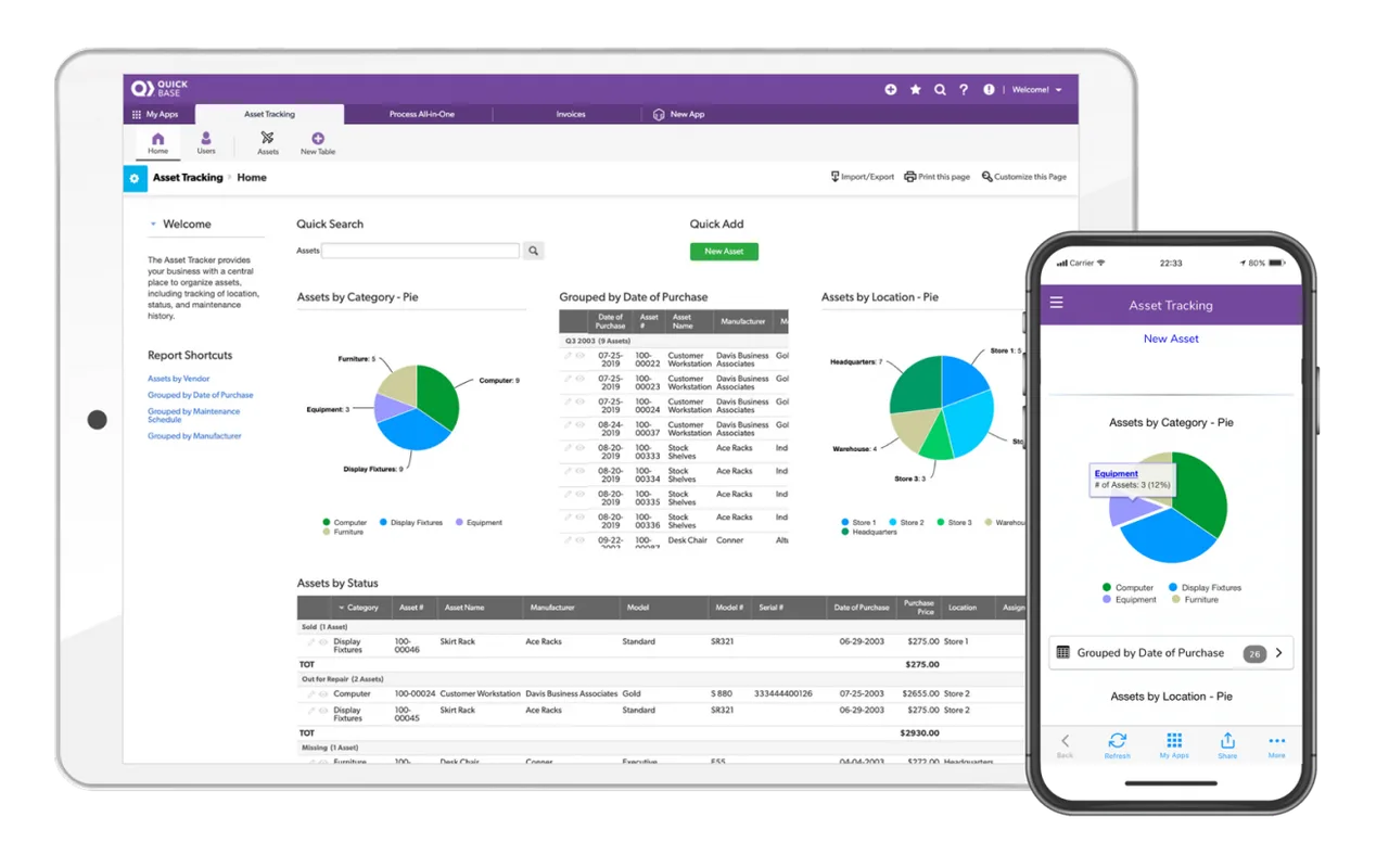 Quickbase interface in use