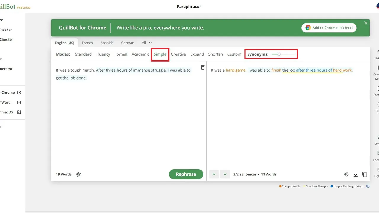 QuillBot dashboard view