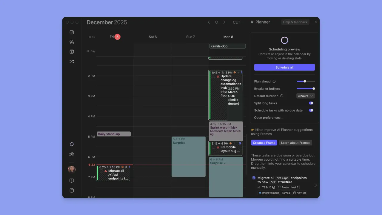 Reclaim in action, productivity AI tool