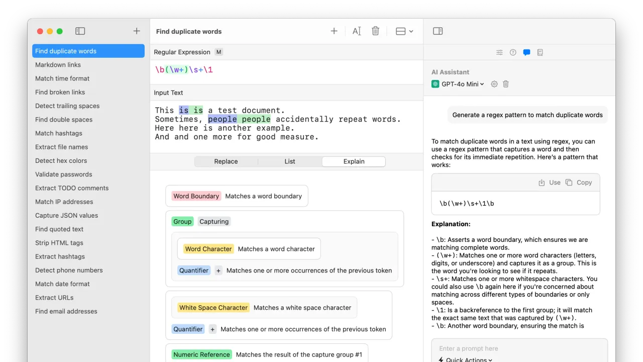 Regex.ai dashboard view